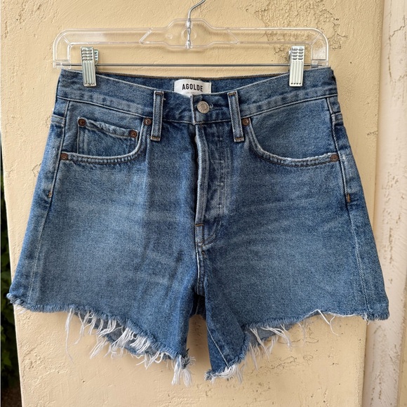Agolde Pants - Agolde Parker Long Distressed Blue Jean Shorts